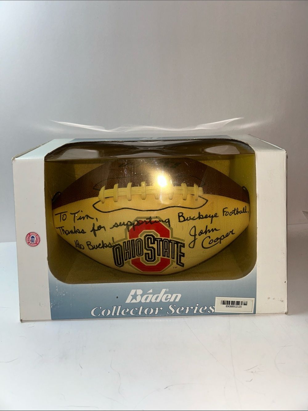 Ohio State Buckeye Signed Football By John Cooper Kept in Box Baden Collectible